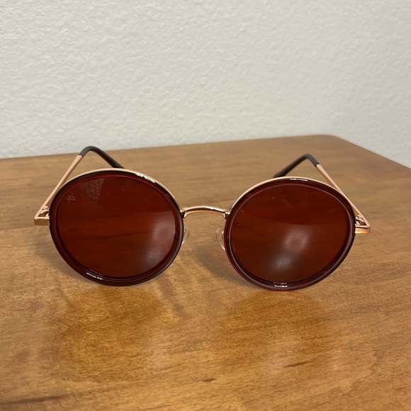 Prive Revaux x Madelaine Round Street Burgundy Sunglasses - Picture 2 of 10